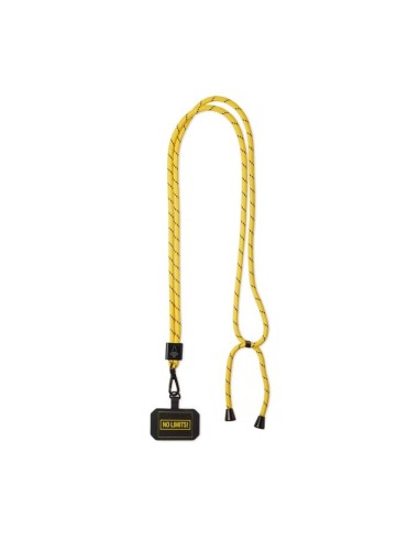 Lanyard cordón cruzado RPET Stockport para móvil con placa metálica PERSONALIZABLE