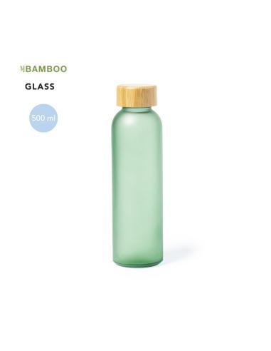 Botella de cristal esmerilado Bandung con tapa de bambú sin BPA colores 500ml PERSONALIZABLE