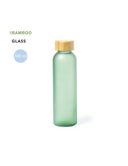 Botella de cristal esmerilado Bandung con tapa de bambú sin BPA colores 500ml PERSONALIZABLE