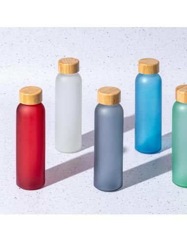 Botella de cristal esmerilado Bandung con tapa de bambú sin BPA colores 500ml PERSONALIZABLE