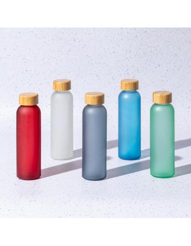 Botella de cristal esmerilado Bandung con tapa de bambú sin BPA colores 500ml PERSONALIZABLE