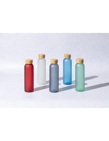 Botella de cristal esmerilado Bandung con tapa de bambú sin BPA colores 500ml PERSONALIZABLE