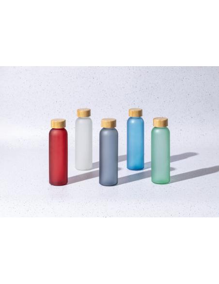 Botella de cristal esmerilado Bandung con tapa de bambú sin BPA colores 500ml PERSONALIZABLE