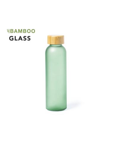 Botella de cristal esmerilado Bandung con tapa de bambú sin BPA colores 500ml PERSONALIZABLE
