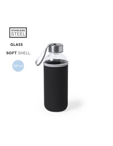 Botella agua de cristal Ploce con funda de neopreno sin BPA 420ml PERSONALIZABLE