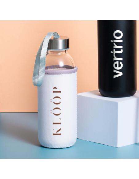 Botella agua de cristal Ploce con funda de neopreno sin BPA 420ml PERSONALIZABLE
