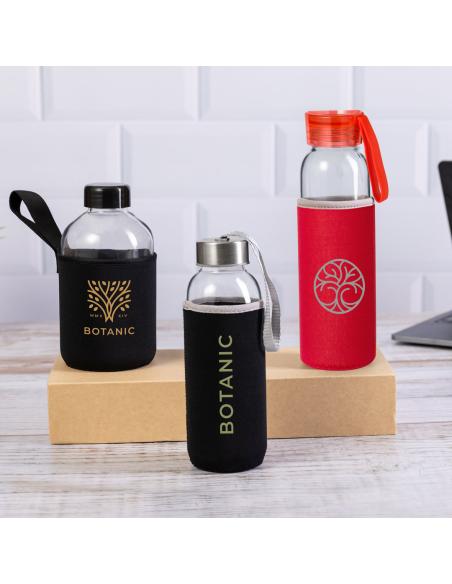 Botella agua de cristal Ploce con funda de neopreno sin BPA 420ml PERSONALIZABLE