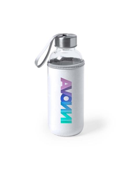 Botella agua de cristal Ploce con funda de neopreno sin BPA 420ml PERSONALIZABLE