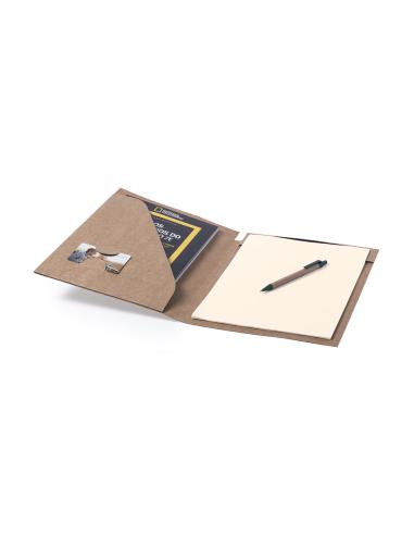 Carpeta porta documentos A4 Rio de cartón reciclado con bolígrafo y libreta PERSONALIZABLE
