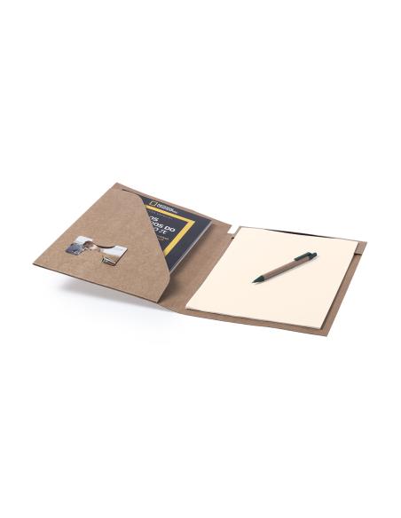 Carpeta porta documentos A4 Rio de cartón reciclado con bolígrafo y libreta PERSONALIZABLE