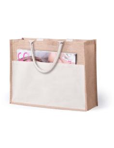 Bolsa de yute Torremolinos con bolsillo de algodón, fuelle y asas cortas PERSONALIZABLE
