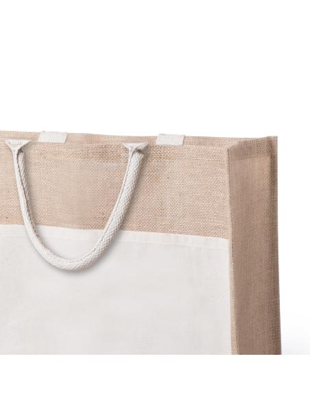 Bolsa de yute Torremolinos con bolsillo de algodón, fuelle y asas cortas PERSONALIZABLE