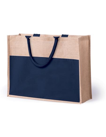 Bolsa de yute Torremolinos con bolsillo de algodón, fuelle y asas cortas PERSONALIZABLE