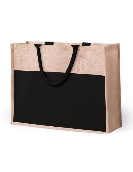 Bolsa de yute Torremolinos con bolsillo de algodón, fuelle y asas cortas PERSONALIZABLE
