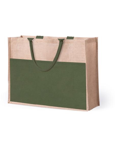 Bolsa de yute Torremolinos con bolsillo de algodón, fuelle y asas cortas PERSONALIZABLE