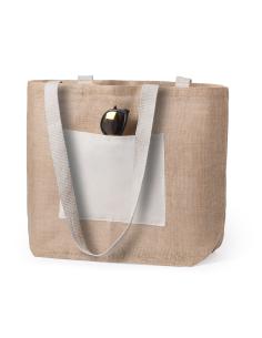 Bolsa Manila de yute y algodón con bolsillo frontal y asas largas natur PERSONALIZABLE