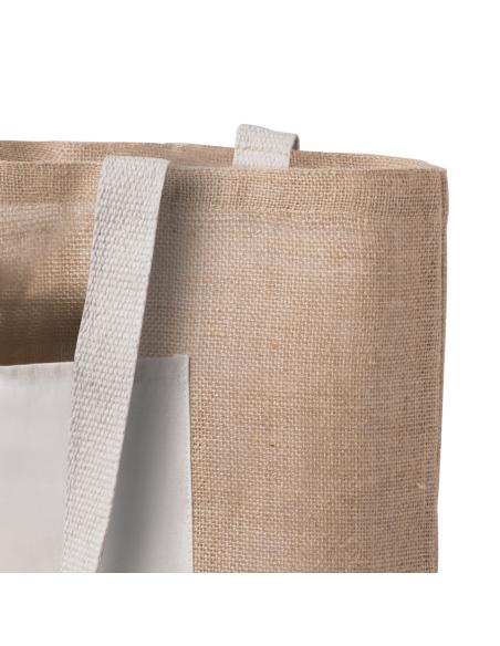 Bolsa Manila de yute y algodón con bolsillo frontal y asas largas natur PERSONALIZABLE