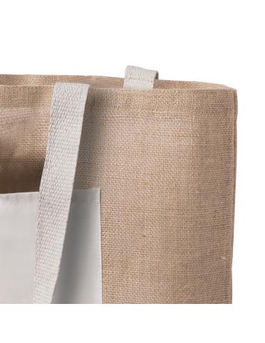 Bolsa Manila de yute y algodón con bolsillo frontal y asas largas natur PERSONALIZABLE