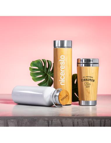 Botella agua de acero inoxidable Nasice con tapa de bambú sin BPA 800ml PERSONALIZABLE