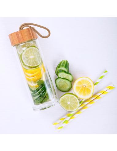 Botella de cristal Vadodara con tapa de bambú sin BPA 430ml PERSONALIZABLE
