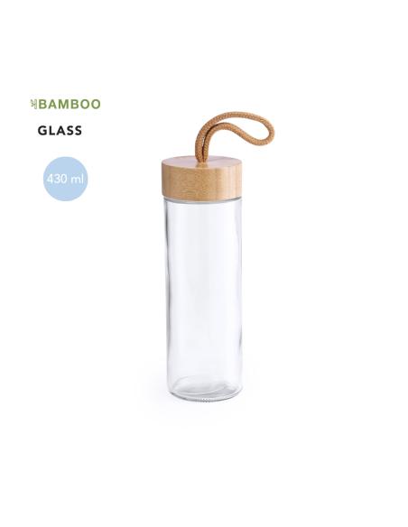 Botella de cristal Vadodara con tapa de bambú sin BPA 430ml PERSONALIZABLE