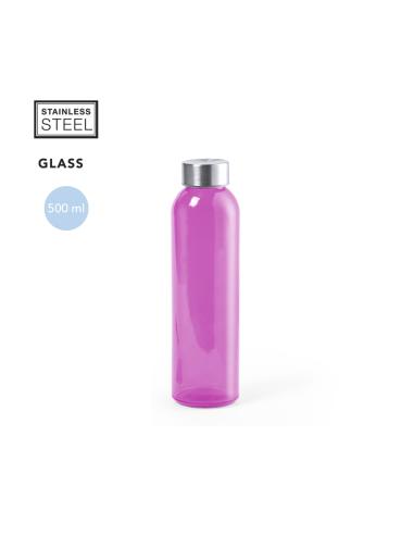 Botella de cristal Metkovic con tapa de acero inoxidable sin BPA colores 500ml PERSONALIZABLE