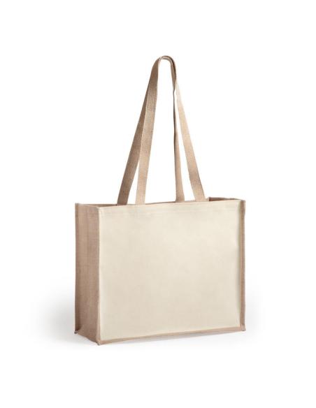 Bolsa Mildura de yute y algodón laminado con fuelle y asas largas colores PERSONALIZABLE