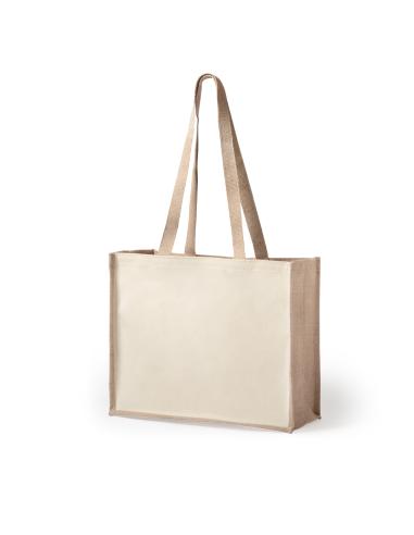 Bolsa Mildura de yute y algodón laminado con fuelle y asas largas colores PERSONALIZABLE