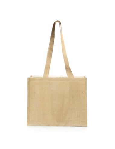 Bolsa Mildura de yute y algodón laminado con fuelle y asas largas colores PERSONALIZABLE