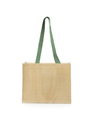 Bolsa Mildura de yute y algodón laminado con fuelle y asas largas colores PERSONALIZABLE