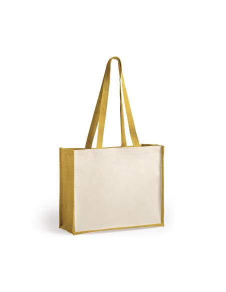 Bolsa Mildura de yute y algodón laminado con fuelle y asas largas colores PERSONALIZABLE