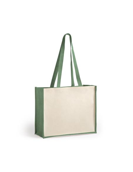 Bolsa Mildura de yute y algodón laminado con fuelle y asas largas colores PERSONALIZABLE