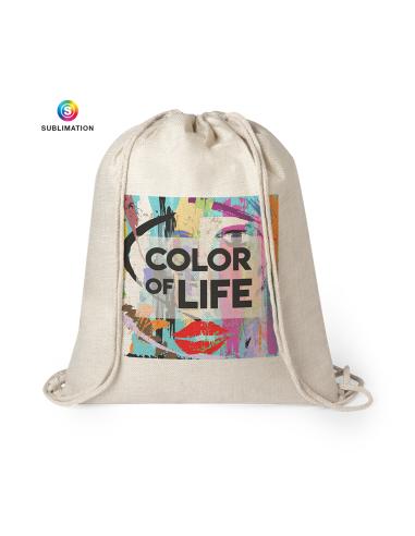 Bolsa de tela Santander poliéster con cuerdas especial sublimación PERSONALIZABLE