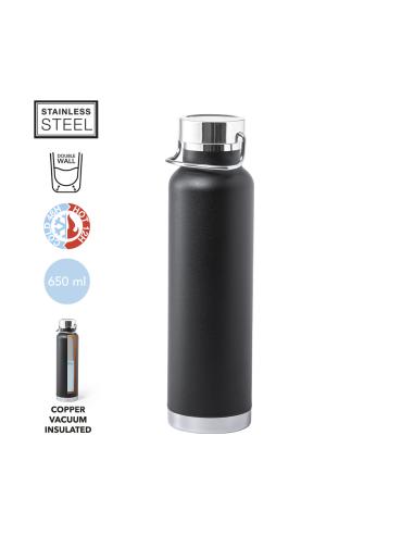 Botella agua de acero inoxidable Semarang doble capa tapón con asa 650ml PERSONALIZABLE