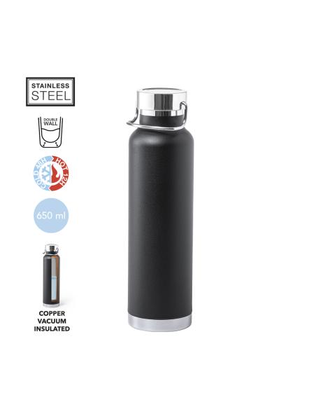 Botella agua de acero inoxidable Semarang doble capa tapón con asa 650ml PERSONALIZABLE