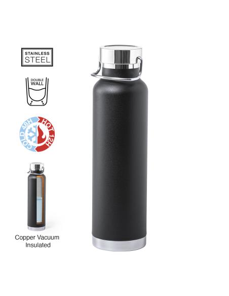 Botella agua de acero inoxidable Semarang doble capa tapón con asa 650ml PERSONALIZABLE