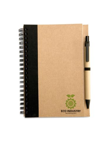 Libreta espiral Sarajevo de papel reciclado y boli de papel y ABS PERSONALIZABLE