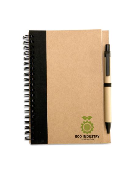 Libreta espiral Sarajevo de papel reciclado y boli de papel y ABS PERSONALIZABLE