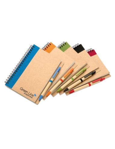 Libreta espiral Sarajevo de papel reciclado y boli de papel y ABS PERSONALIZABLE