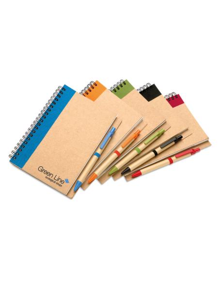 Libreta espiral Sarajevo de papel reciclado y boli de papel y ABS PERSONALIZABLE