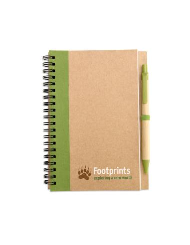 Libreta espiral Sarajevo de papel reciclado y boli de papel y ABS PERSONALIZABLE
