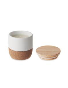 Vela vegetal Seongnam en tarro de gres con base de corcho y tapa de bambú PERSONALIZABLE