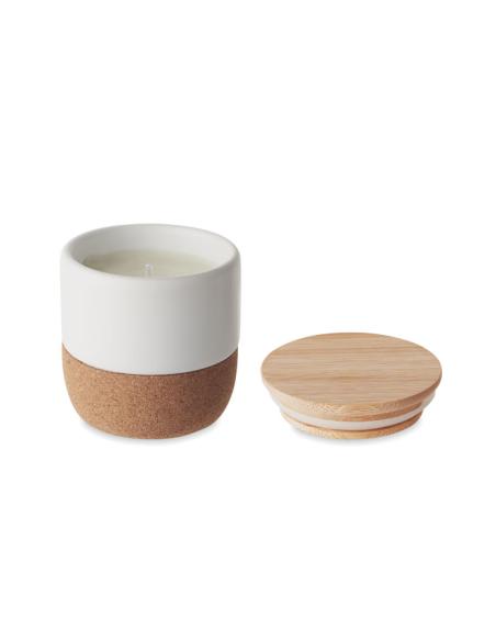 Vela vegetal Seongnam en tarro de gres con base de corcho y tapa de bambú PERSONALIZABLE