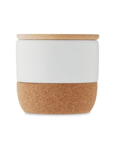 Vela vegetal Seongnam en tarro de gres con base de corcho y tapa de bambú PERSONALIZABLE