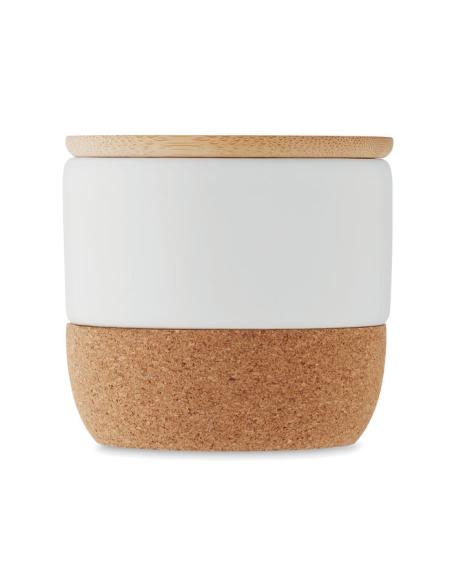Vela vegetal Seongnam en tarro de gres con base de corcho y tapa de bambú PERSONALIZABLE