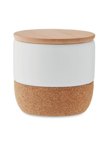 Vela vegetal Seongnam en tarro de gres con base de corcho y tapa de bambú PERSONALIZABLE