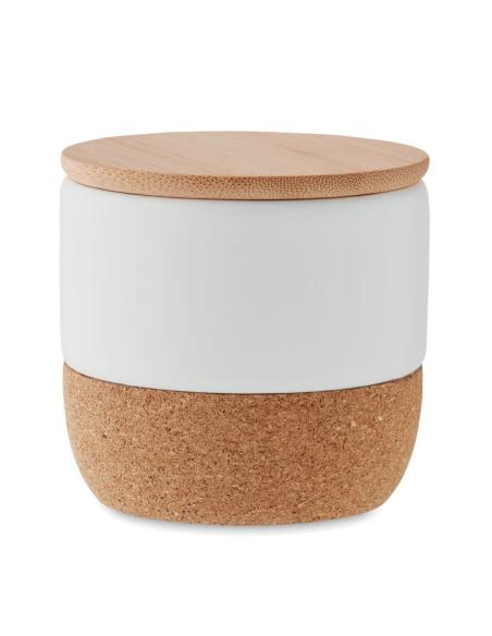 Vela vegetal Seongnam en tarro de gres con base de corcho y tapa de bambú PERSONALIZABLE
