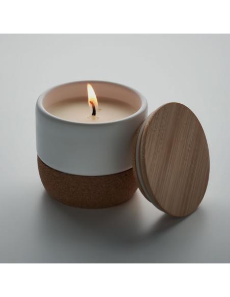 Vela vegetal Seongnam en tarro de gres con base de corcho y tapa de bambú PERSONALIZABLE