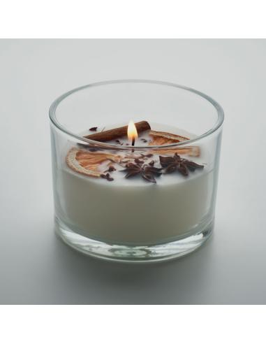 Vela vegetal cítricos canela Scunthorpe en vaso de cristal PERSONALIZABLE