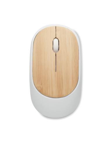 Ratón óptico inalámbrico de ABS reciclado y bambú Virar PERSONALIZABLE